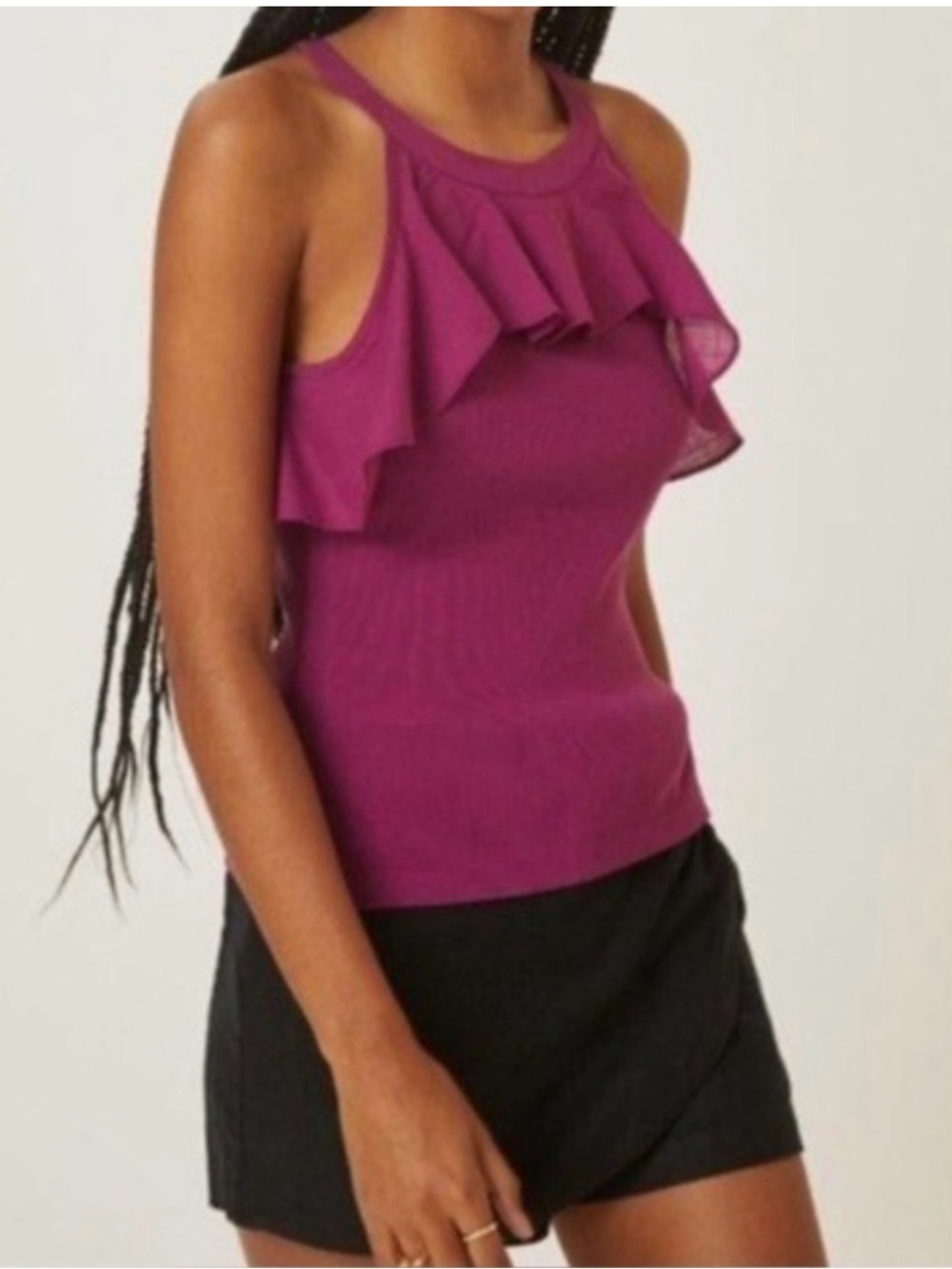 Maeve by Anthropologie Ruffled Ribbed Fitted Tank Top